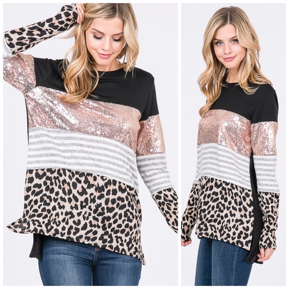 🛍LAST 1! ! Blush Sequin Color Block Sweatshirt! - Picture 5 of 6